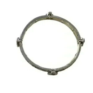 Silver Bracelet with Faux Coral and Turquoise inlay Crosses 8.5 inches-stretchy